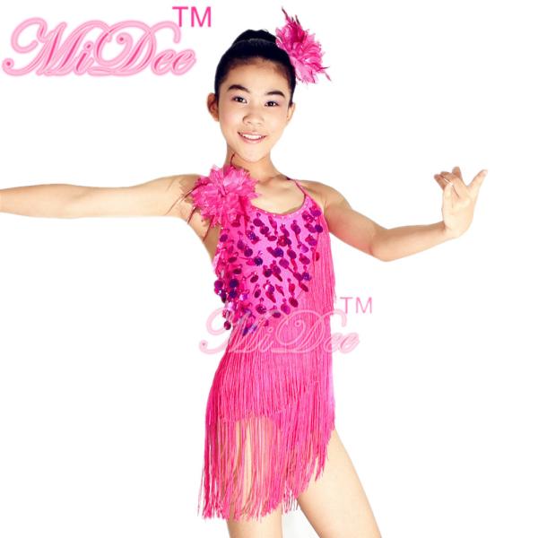 Handmade Beading Latin Dance Wear Diagonal Coin Sequin Fringe Dress Leotard Under