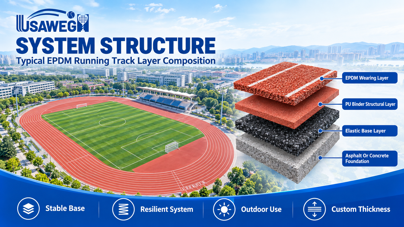 Customizable EPDM Track Surface With Excellent Abrasion And UV Resistance