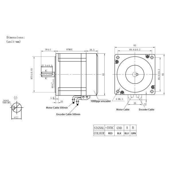 85HS 3.4V 4.2A 1Ω HYBRID Step Motor с кодером для промышленных применений 1.8° Угол шага