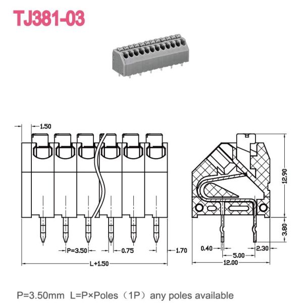 Pin латуни серого цвета блока терминала весны PCB 3.50mm пластиковый расквартировывая