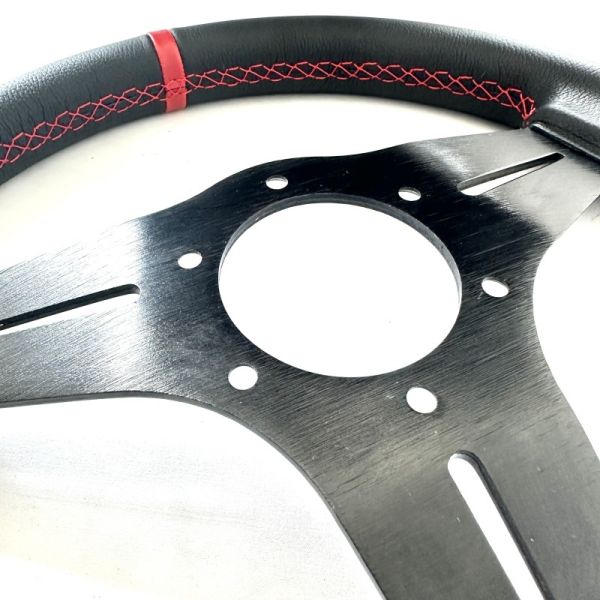 Microfiber Leather 330mm Deep Dish Steering Wheel 6061 Aluminum Red Stitching