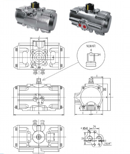 stainless steel 304/316 pneumatic rotary actuator DASR pneumatic actuated valve