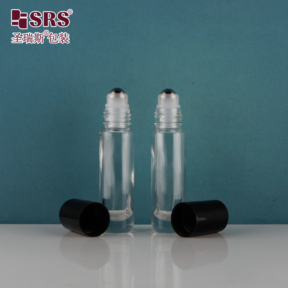 SRS Glass Roller Bottle 8ml Leak Proof Clear Glass Roll On Bottle with Steel Roller Ball for Perfume Essential Oil Fragrance