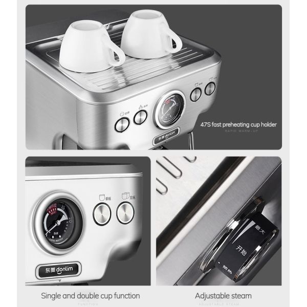Stainless Steel Small Espresso Coffee Machine 2.7L 1250W