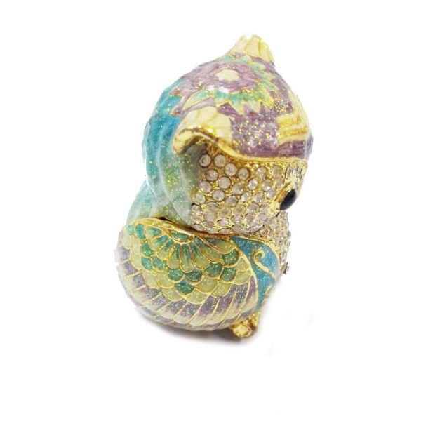 Bird owl metal jewelry box for jewelry wholesales owl jeweled enamel trinket box