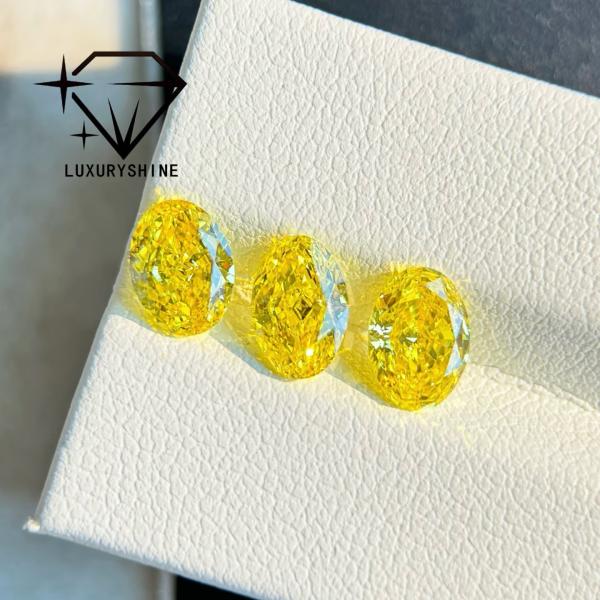 LuxuryShine VVS-VS Diamant de laboratoire Fancy Yellow/Light Yellow/Fancy Intense/Vivid Yellow 1CT 2CT 3CT 4CT 5CT Taille Ovale Excellent Avec Certificat & Bijoux Personnalisés