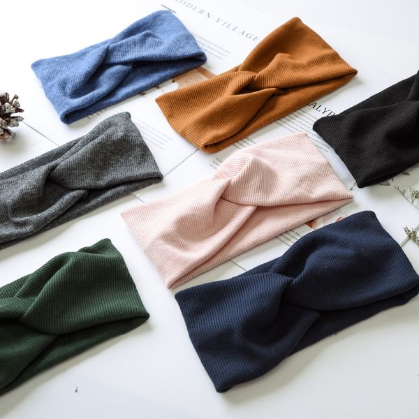 hair band accessories elastic pure color knitted wide hair bands women face wash sports headband wholesale