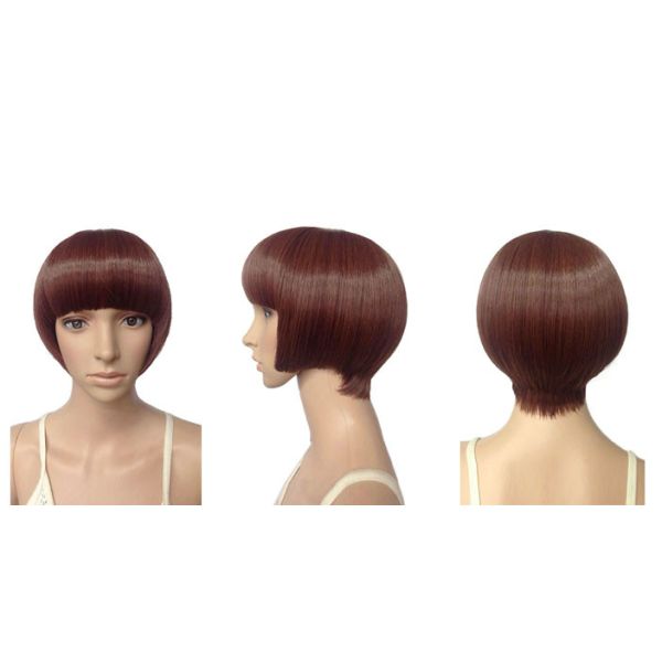 Wine Red Short Synthetic Wigs Natural HairLine For Young People