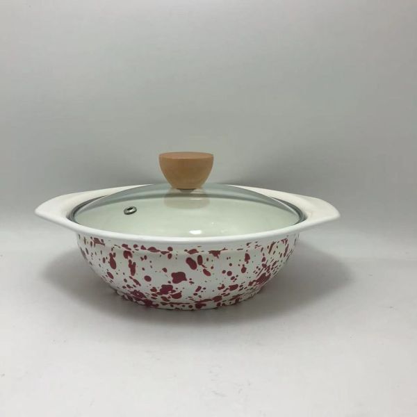 0.8mm Thick V Shape Enamel Casserole Pot Speckle Marble Enamel Coating Stew Pot 1500ml