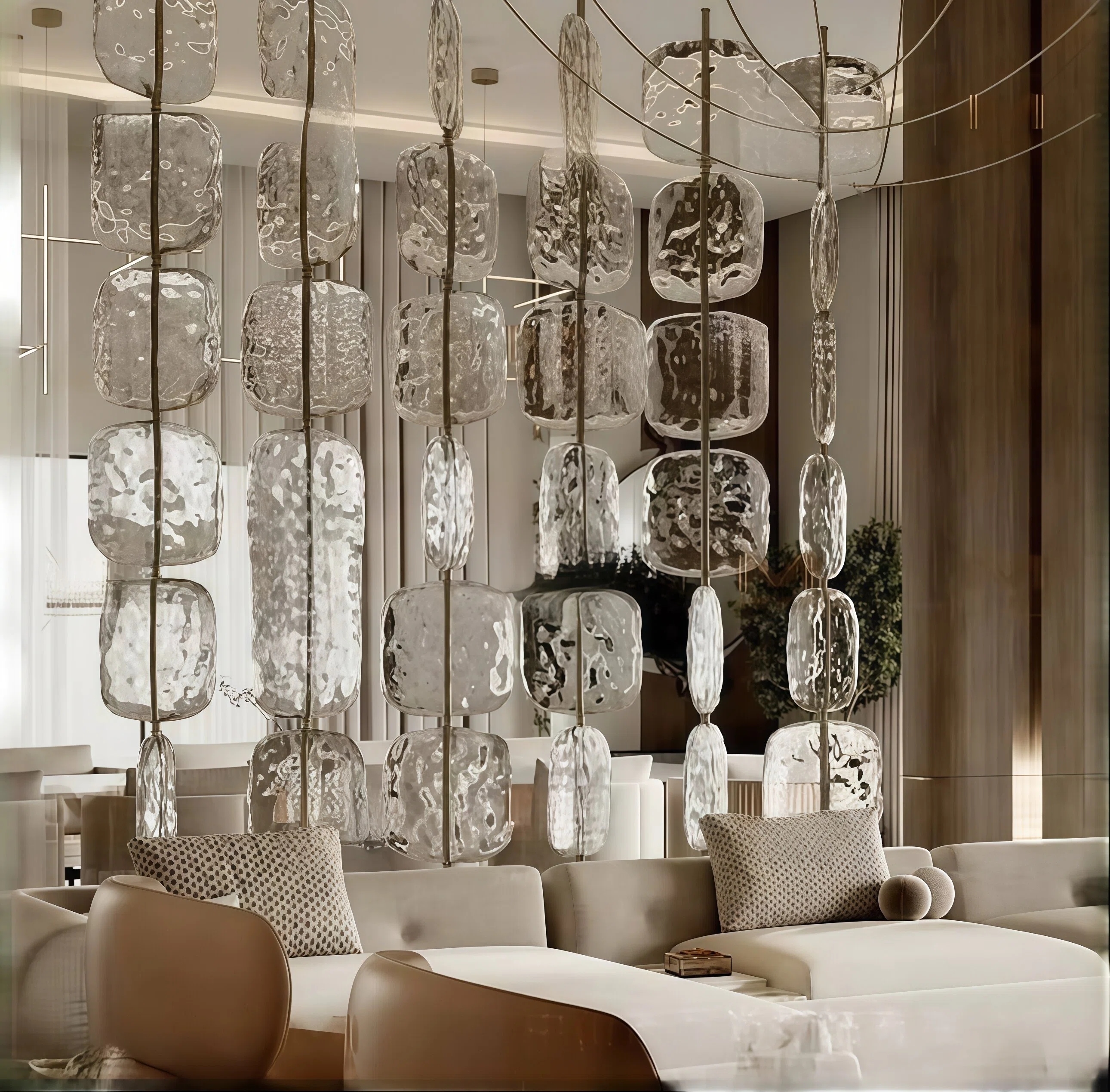 JYLIGHTING Modern Multi-Tier Stainless Steel & Transparent Glass Pendant Light, Customizable Vertical Chandelier for Living Room & Hotel Lobby