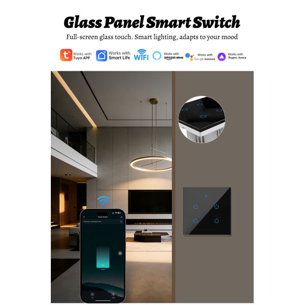 ODM Smart Lighting Control Alexa Touch Panel Wifi Switch No Neutral 86mm