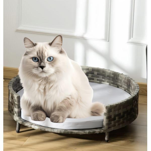 Rattan Outdoor Pet Bed Cat Dog Bed House Net Pet Basket Cool Handwoven Oval Shape Indoor