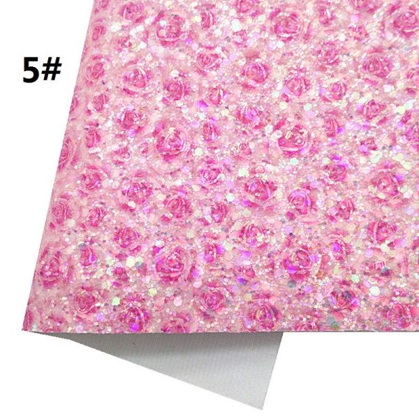 Pink 100% PU Leather Printed Gretel Rose Flower Polyurethane Imitation Leather