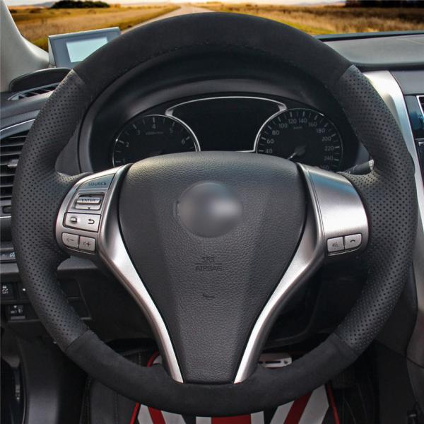 Black Suede Custom Fit Steering Wheel Cover For Nissan Qashqai Rogue Pulsar 2014-2018