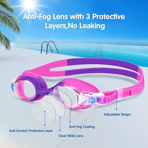 Kids Anti Fog Swimming Goggles With UV Protection And Rainbow Plating Lens