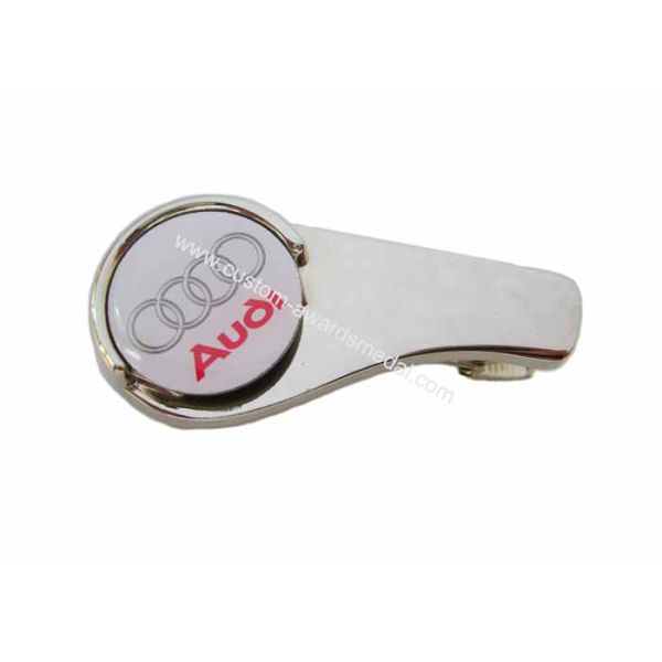 Customized Zinc Alloy Audi Golf Cap Clip With Ball Markers, Nickel Plating, Back Side With Metal Clip
