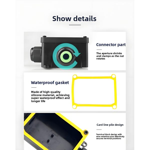 Waterproof ThroughType Junction Box 1in3Out Cable Gland Enclosure for Electrical Data Connections