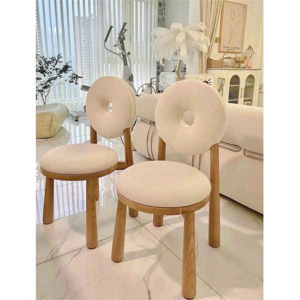 Oak Wooden Cashmere Dining Chairs Lamb Velvet For Modern Office