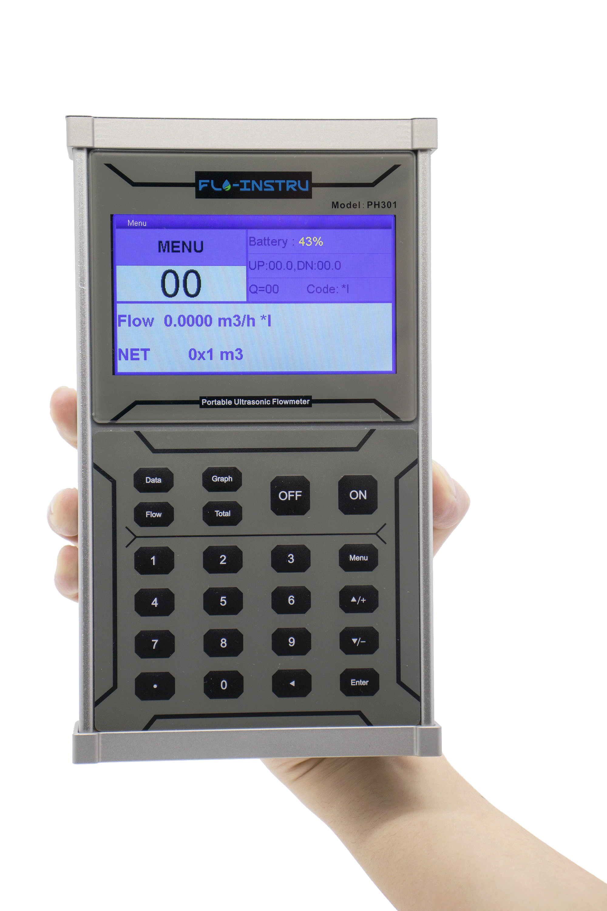 PH301 Portable Ultrasonic Flow Meter with 4.3 inch TFT Screen and IP68 Transducer for Accurate Flow Measurement