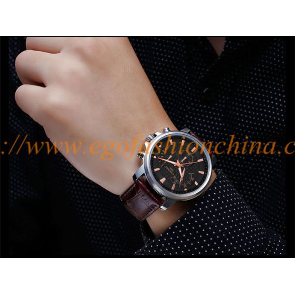 058A 3 Small Dials Watch Unisex Watch Genuine Leather Watch Business Watch Quartz Watch