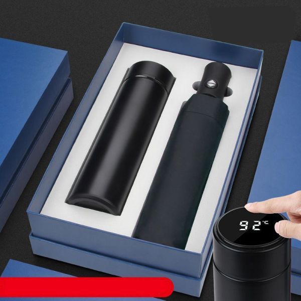 Custom Logo Umbrella Vacuum Cup and Trophy Ideal Business Gift Set for Every Occasion