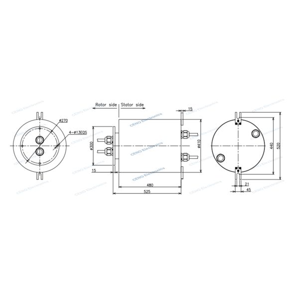 Ip66 Waterproof Slip Ring High Current Electrical Carbon Brush Mechanical