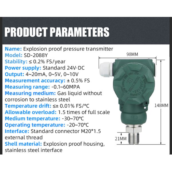 Zhejiang Produced 0.5%FS 24v LED Digital Display High Temperature Pressure Transmitter