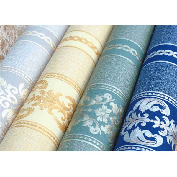 Economical Concise European Style Wallpaper , Striped Damask Embossed Wall Covering
