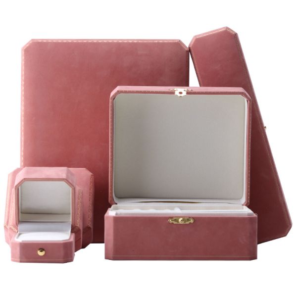 Pink Velvet Rectangle Jewelry Box for Luxury Pattern Bracelet Set Custom Logo