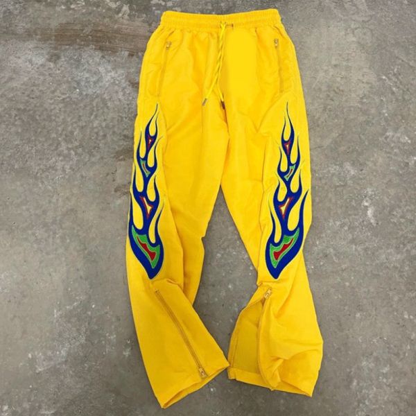 Casual Graphic Embroidered Patches Men Streetwear Joggers Stacked Flare Half Zipper