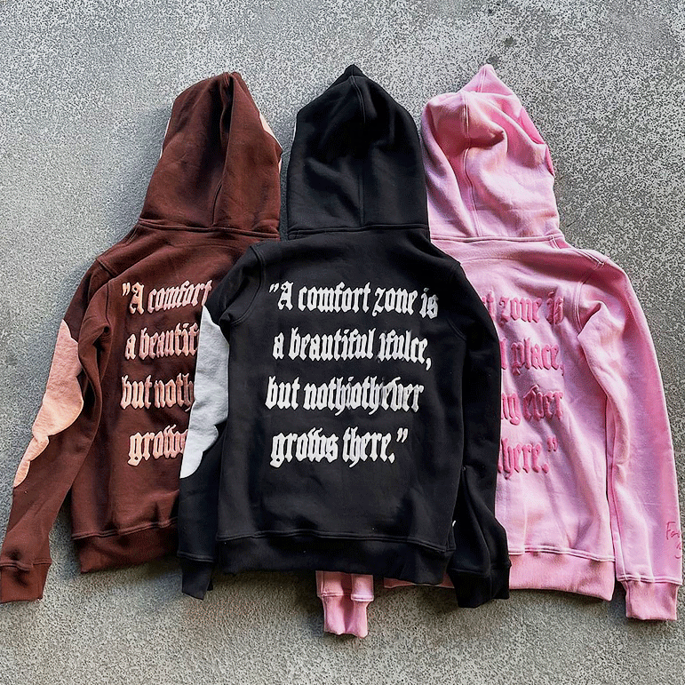 Men'S Hoodie Full Face Zip Up Hoodie Puff Print Brown Heavyweight French Terry Fabric