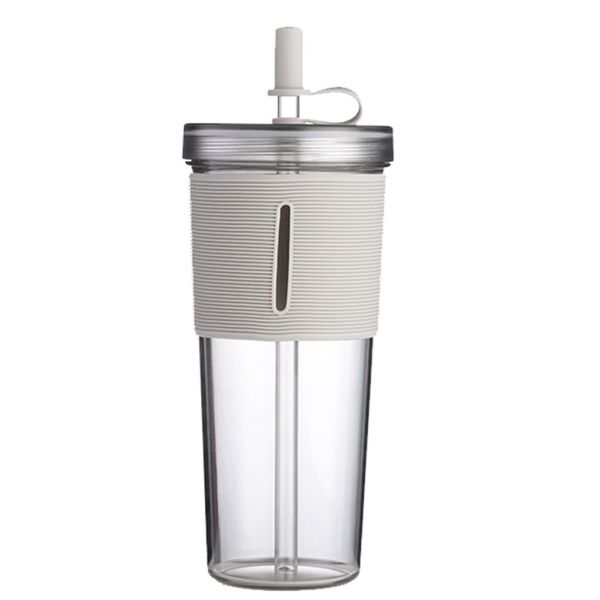 Camp Outdoor Custom Logo Double Wall Milk Tea Straws Cup 700ml with Silicone Sleeve