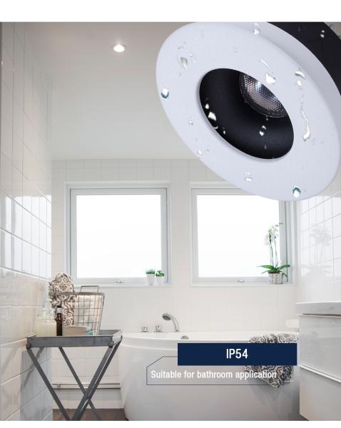 2200K-3000K Warm Dimming LED Downlight 12W Anti Glare IP54 Aluminium