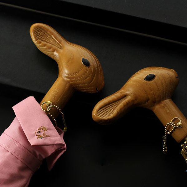 OEM Wooden J Handle Umbrella Head , Curved Umbrella Handle UV Protection