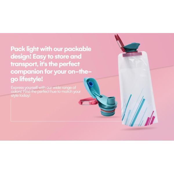 Solid Flexible Water Bottle Carabiner, Foldable Water Bottles Water Pouch Flexible - Reusable Travel Water Bottle