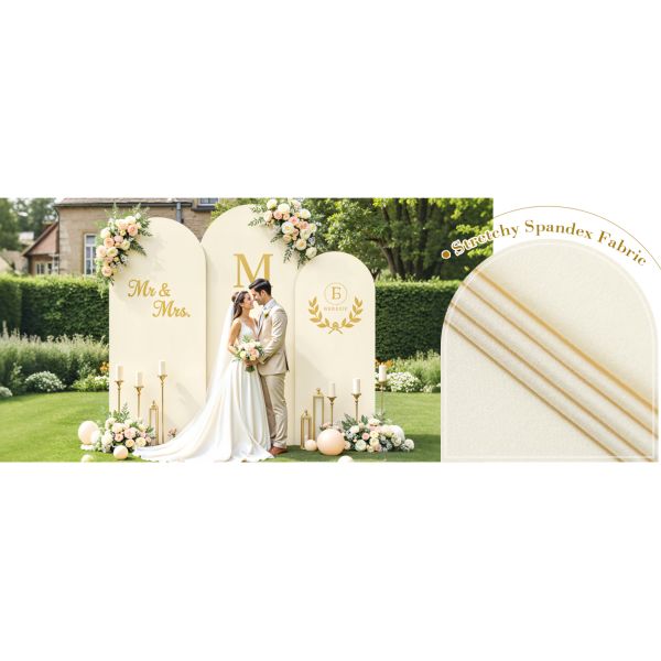 3 Piece Beige Arch Covers Set, Arch Backdrop Cover Spandex Wedding Arch Stand Covers