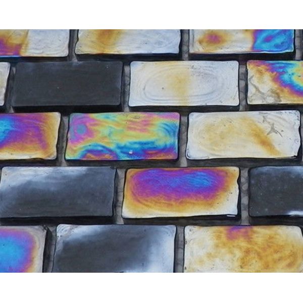 Colorful Brick Marble Glass Accent Tile , Glass Floor Tiles Bathroom Mosaic