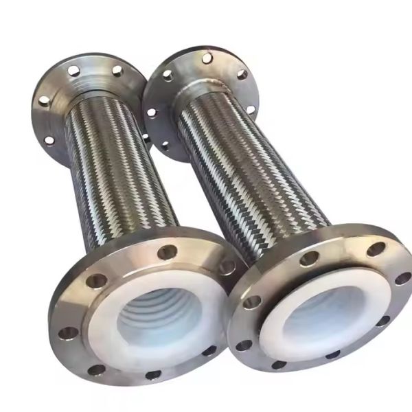High Temperature SS304 Flange Flexible Braided Hose PTFE Lined With Strong Acid And Alkaline Resistant Pipe Fittings