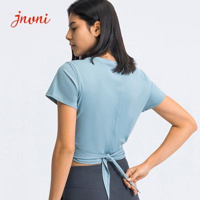 A bainha transversal ata acima do t-shirt curto respirável da luva das camisas traseiras do Activewear T para mulheres