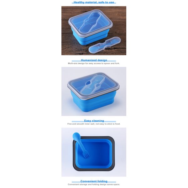 600ML коробка бенто складчатости силикона прямоугольника BPA свободная