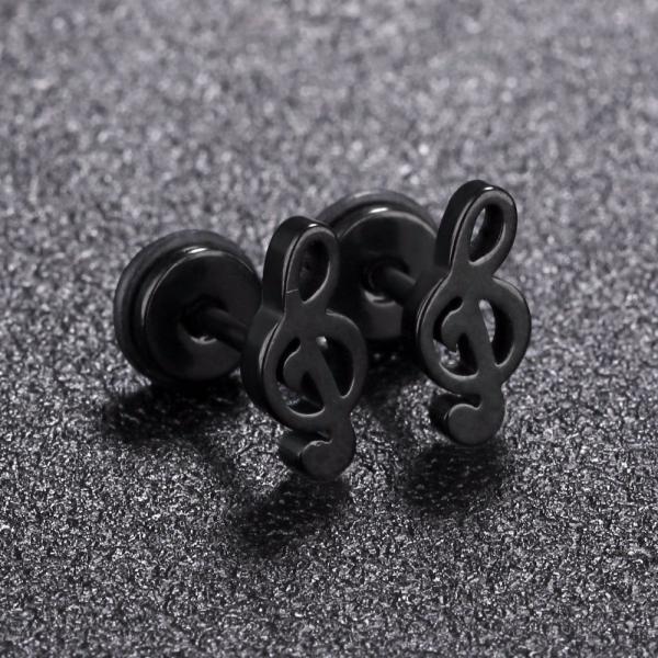 Fashion Music Note Stainless Steel Stud Earrings For Women men Gold /Black/steel Color Punk Female Daily Jewelry Gift