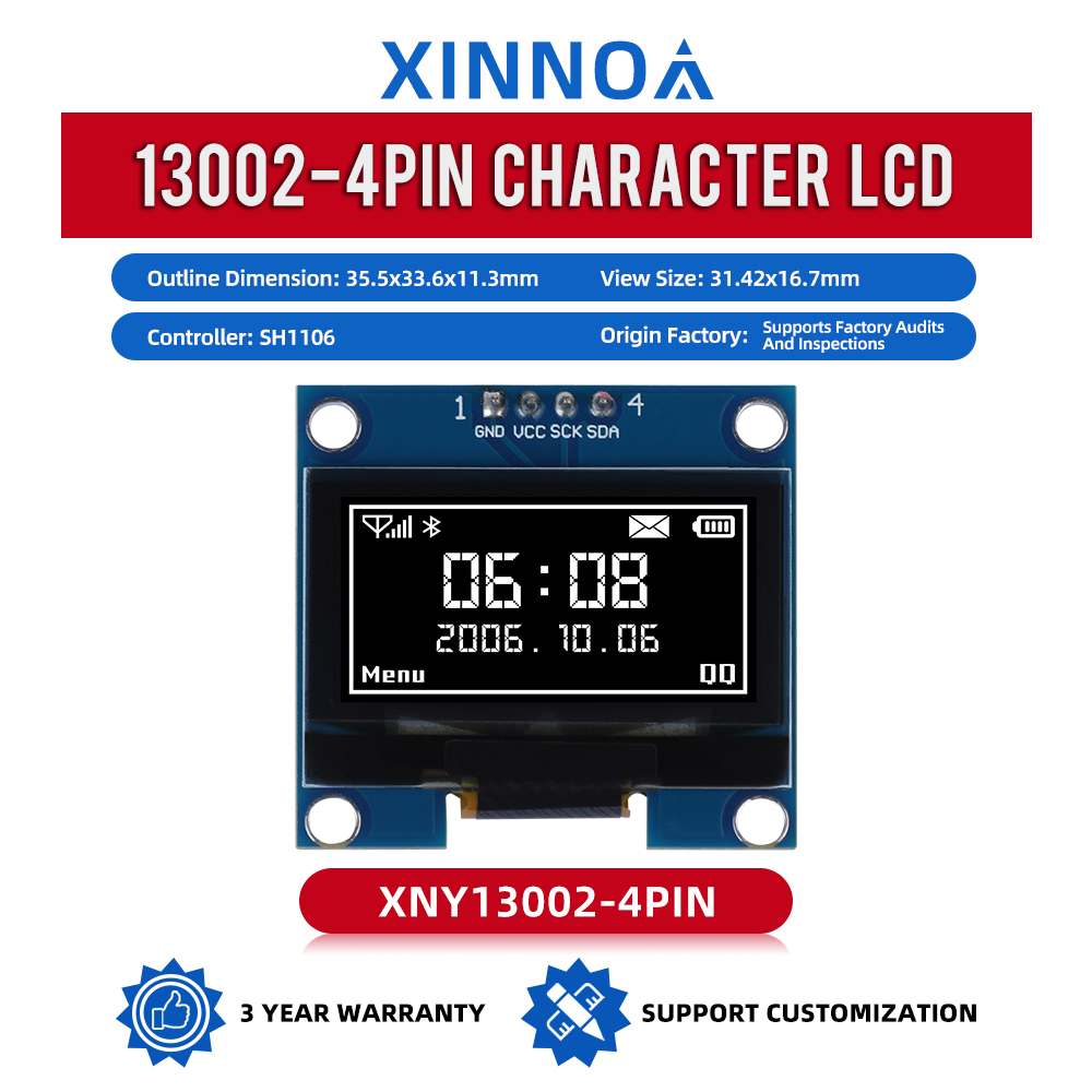 1.3Inch I2C OLED Display SH1106 128×64, 4PIN 13002, With PCB Board, Applicable For Household Appliance Control