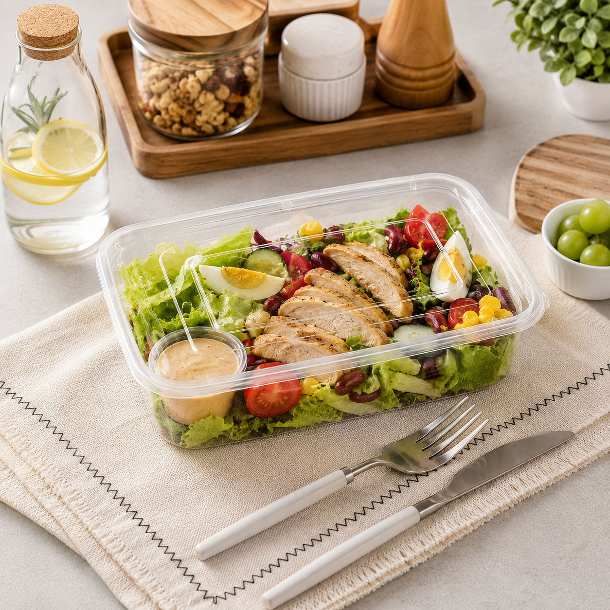 750ml Square PP Food Trays American Style Meal Takeaway Tray with Lid