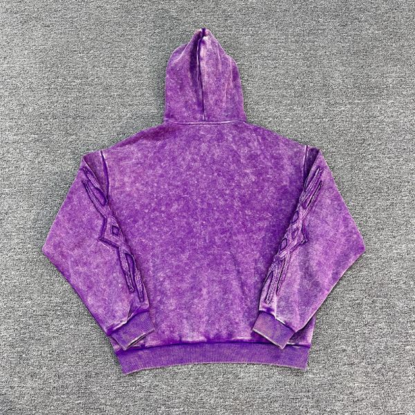 Sudadera con capucha pesada con parche bordado personalizado, lavado ácido French Tetty, vintage, con cremallera, desgastada, sobredimensionada