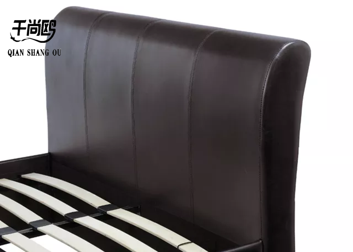 Custom Upholstered Bed With Drawers , Black Leather Bedroom Sleigh Bed