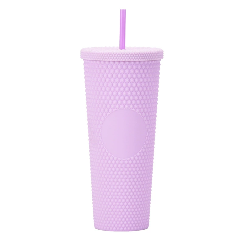 710ml Large Capacity Double-layer Plastic Straw Cup Factory Direct Supply Creative Portable Durian Prickly Diamond Style