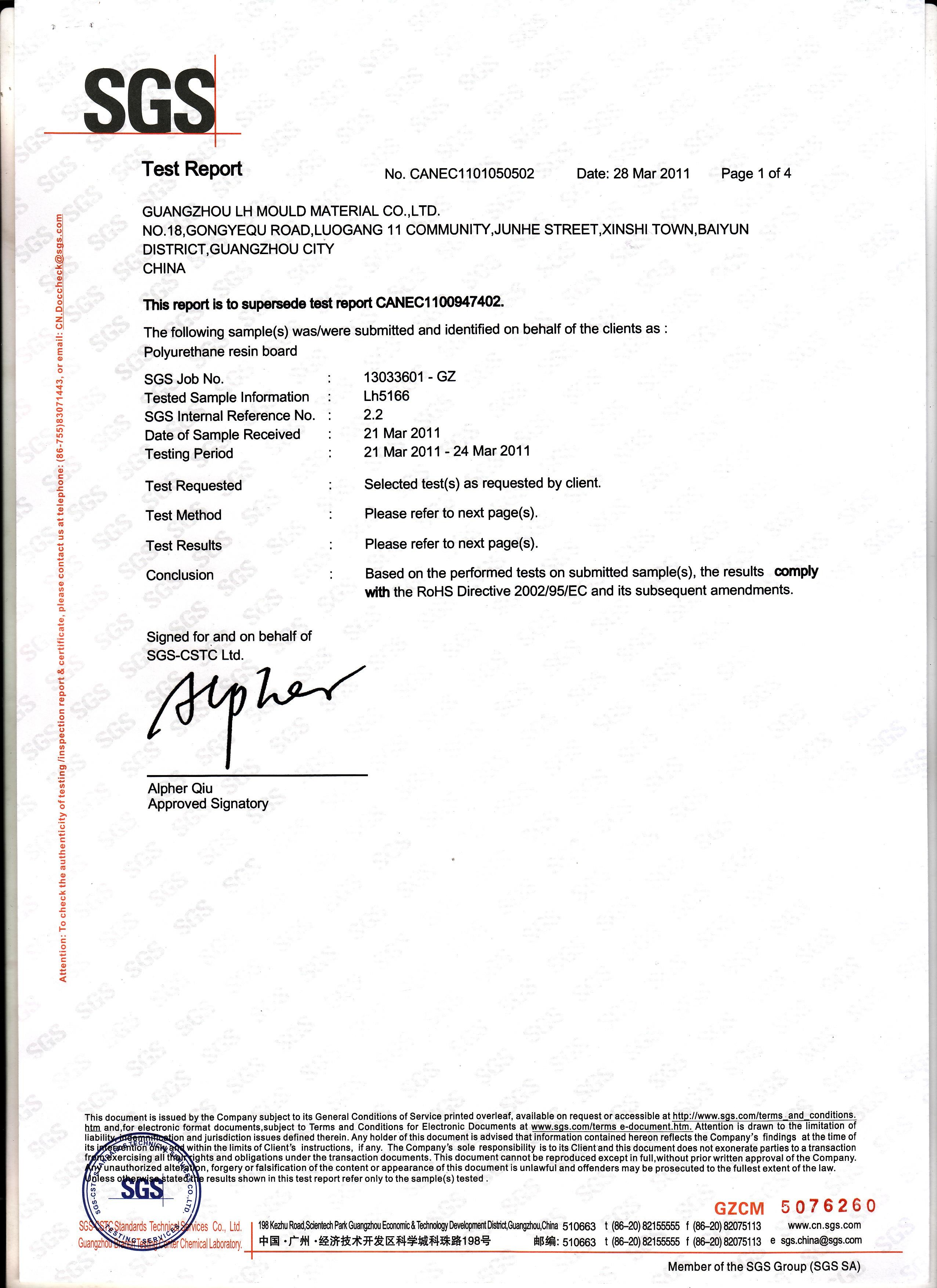 Yongzhou Lihong New Material Co.,Ltd Сертификации
