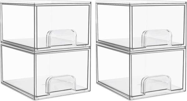 Stackable Storage Drawers,Acrylic Bathroom Makeup Organizer,Plastic Storage Bins For Vanity, Undersink, Kitchen Cabinets, Pantry, Home Organization