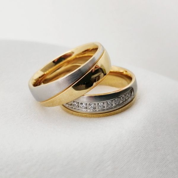 6mm Gold Plated CZ Inlay Men's Stainless Steel Wedding Rings Shiny Comfort Fit for Trendy Style and Third Party Appraisal