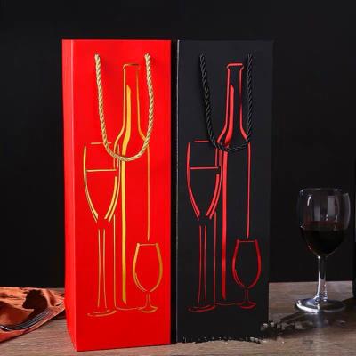 Coated Paper Wine Bottle Gift Bags , Varnish Coating Single Wine Bag